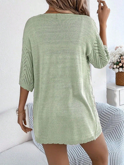Women's Lightweight Open Front Knit Cardigan - Chevron Pointelle