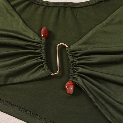 Green Maxi Dress - V-Neck Long Sleeve Bodycon