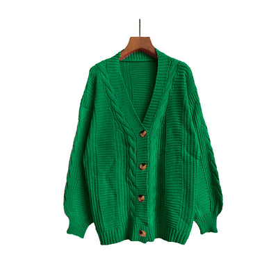 Chic Lantern Sleeve Knit Cardigan for WomenLoose Fit, V-Neck, Sexy Sweater Coat