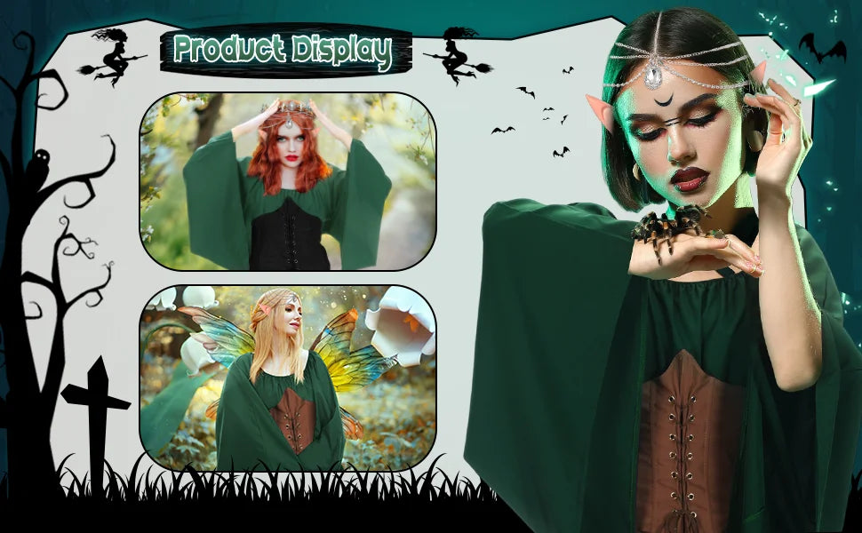 Medieval Elf Fairy Costume Set - Lace-Up Corset Dress