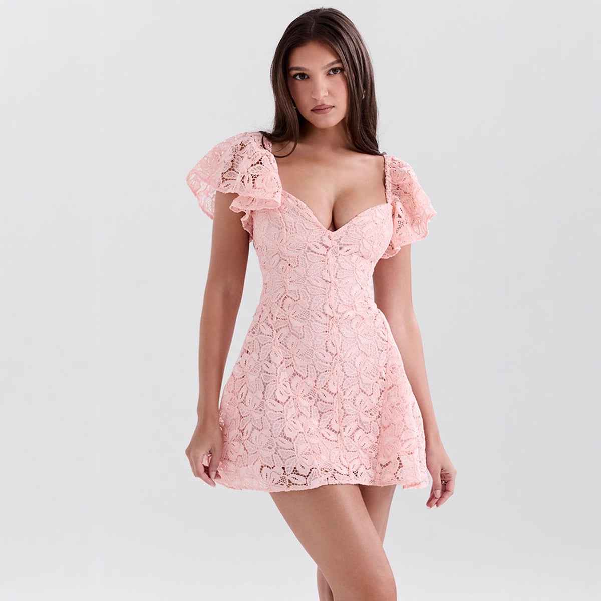 v neck pink mini dress V-Neck - A-Line High Waist Sleeveless Color:Way Back: Still Blue Blue Winter Formal Dresses FW26-June-JulyFourthHMs catching touch
