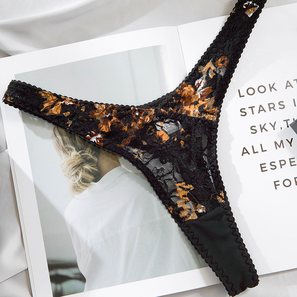 Gold Floral Lace Lingerie Set - Underwire Bra & Thong