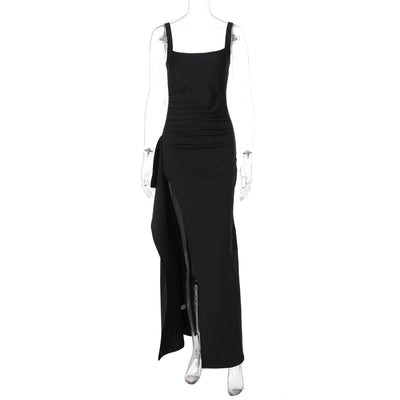 Backless Evening Dress - Strap High Slit Gown - Fashions Envy