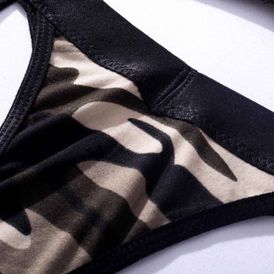 Printed Garter Lingerie Set - Strappy Bra And Thigh Bands