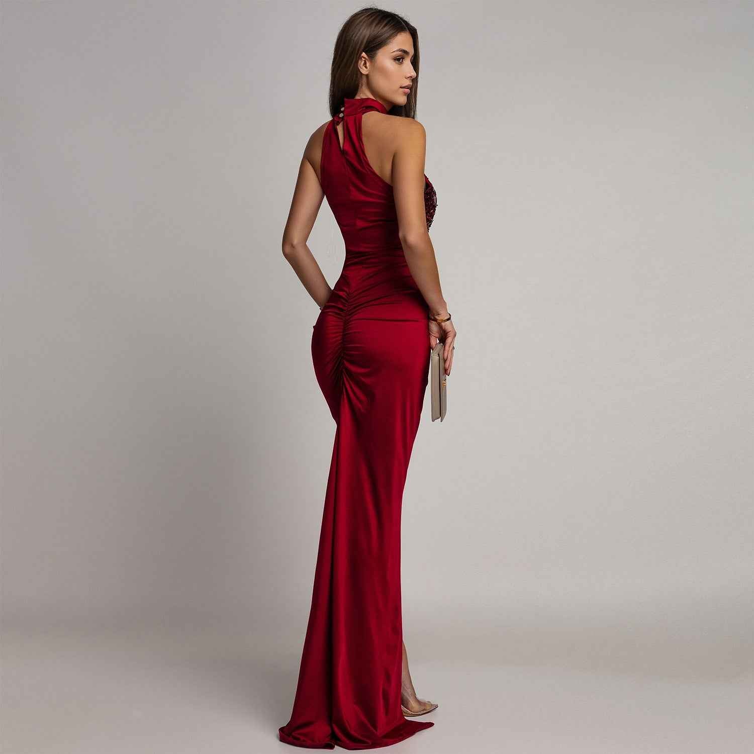 Sequin Velvet Split Maxi Dress - Bodycon Prom Gown