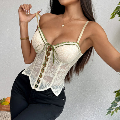 Sweetheart Neck Embroidered Camisole - Zipper Irregular Fitted