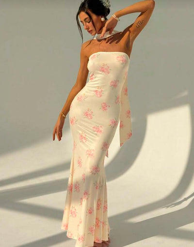 Strapless Ribbon-Trimmed Formal Gown - Fitted Sheath Dress