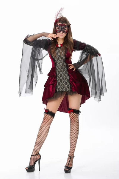 Gothic Vampire Queen Halloween Costume - Lace Cape Dress Set