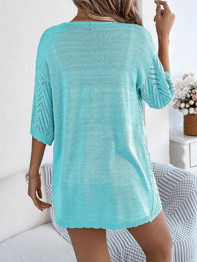 Women's Lightweight Open Front Knit Cardigan - Chevron Pointelle