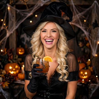 Halloween Witch Costume Dress - Lace V-Neck Puff Sleeves