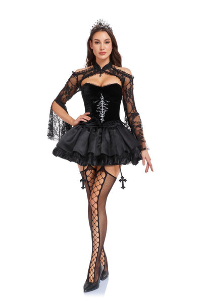 Gothic Halloween Corset Costume - Rhinestone Mini Dress