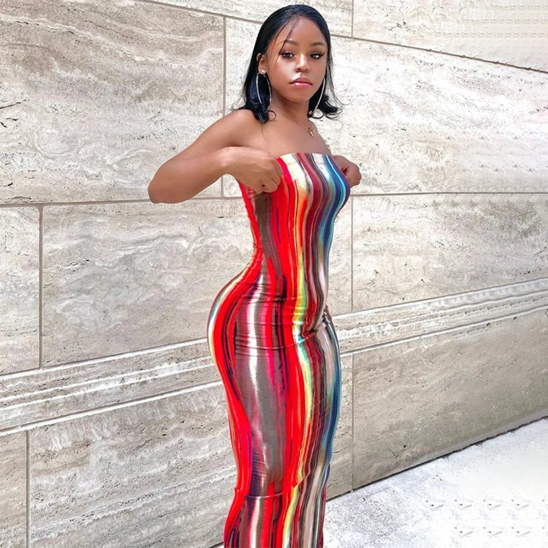 Sleeveless Tie Dye Maxi Dress - Sexy Bodycon Streetwear