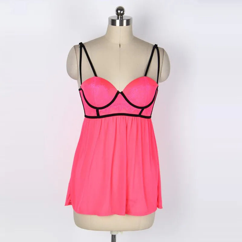 Plus Size Lace Babydoll Lingerie Set - Embroidered Bra Chiffon Skirt