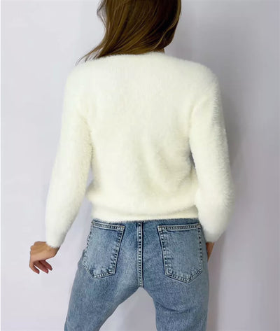 Pullover Crew Neck Sweater - Plush Round Neckline