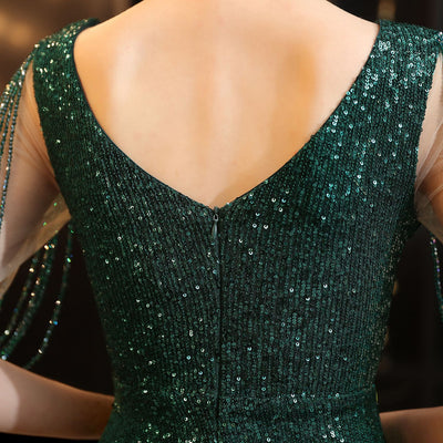 Long O-Neck Prom Dress - Sequin Party Gown