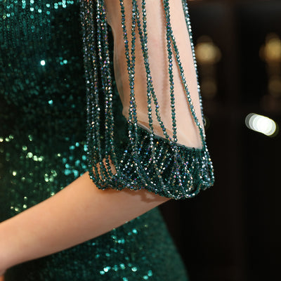 Long O-Neck Prom Dress - Sequin Party Gown