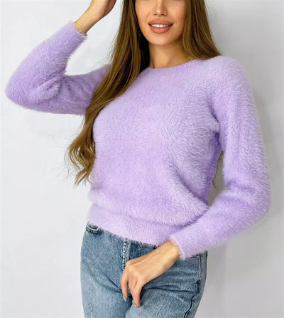 Pullover Crew Neck Sweater - Plush Round Neckline