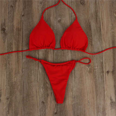 Halter Tie Bikini Set - High Cut Cheeky Solid Color
