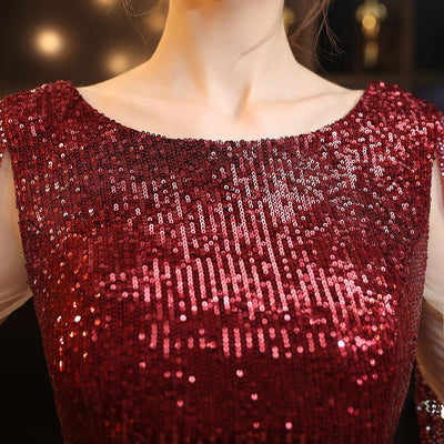 Long O-Neck Prom Dress - Sequin Party Gown