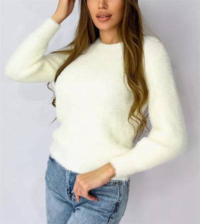 Pullover Crew Neck Sweater - Plush Round Neckline