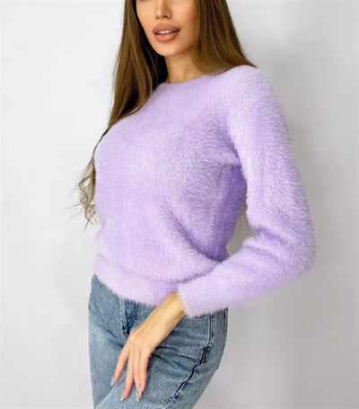 Pullover Crew Neck Sweater - Plush Round Neckline