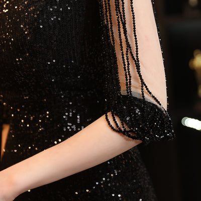 Long O-Neck Prom Dress - Sequin Party Gown