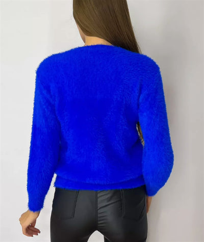 Pullover Crew Neck Sweater - Plush Round Neckline
