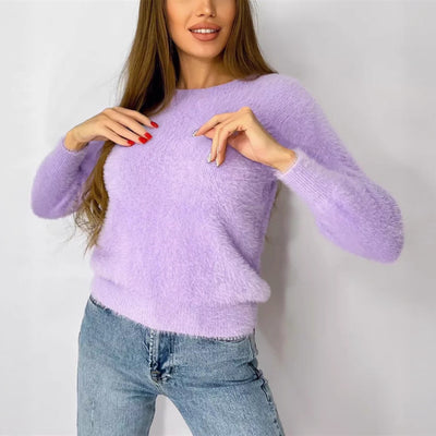 Pullover Crew Neck Sweater - Plush Round Neckline