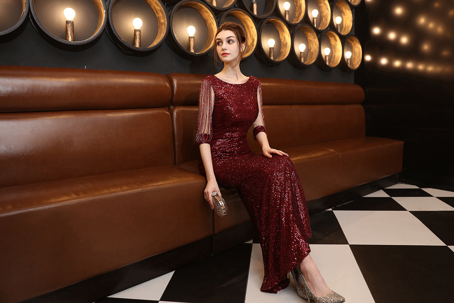 Long O-Neck Prom Dress - Sequin Party Gown