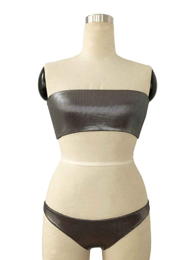 Metallic Tube Top Bikini Set - Bronzing Shimmer Low Rise