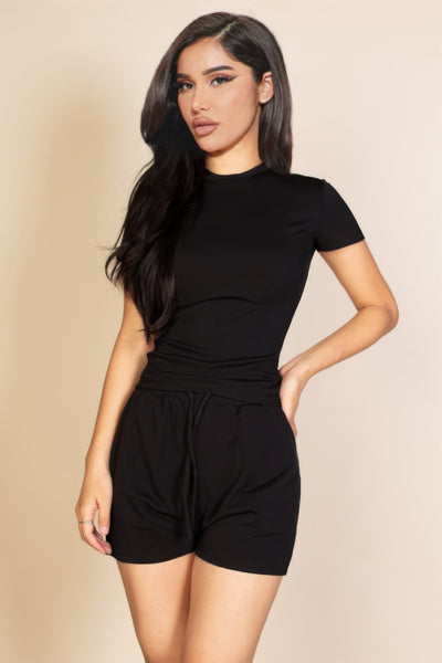 Basic Ribbed Round Neck Short Sleeve Top