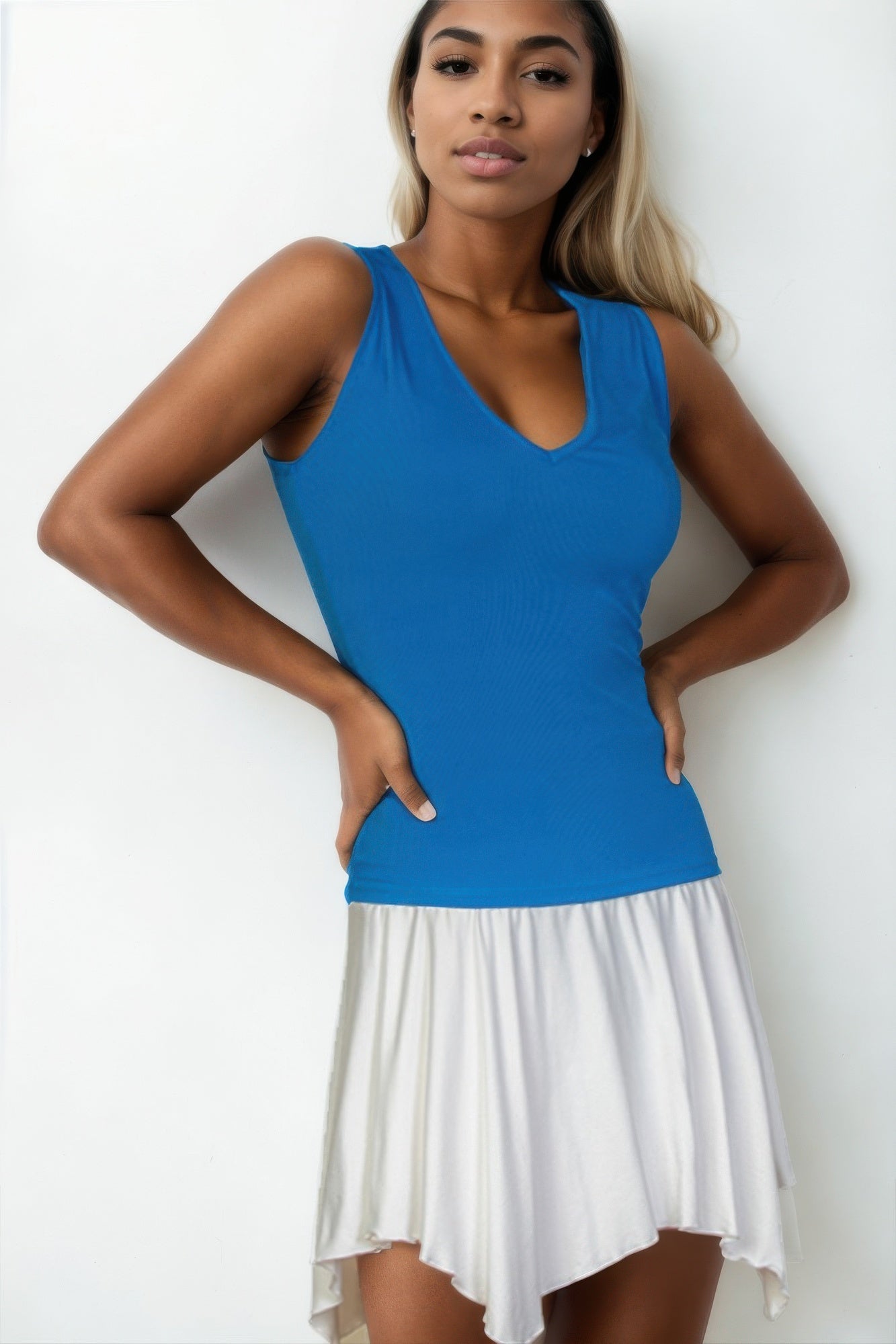 Ribbed V-neck Sleeveless Tank Top