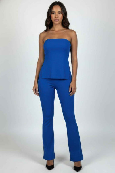 CAPELLA Ribbed Tube Top & Flare Pants Set - Side Slit
