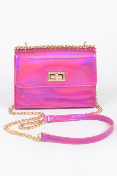 Mirror Metallic Flap Crossbody Bag - Fashions Envy