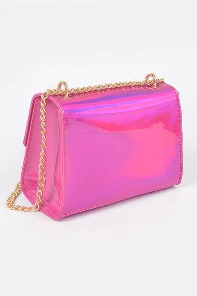 Mirror Metallic Flap Crossbody Bag - Fashions Envy