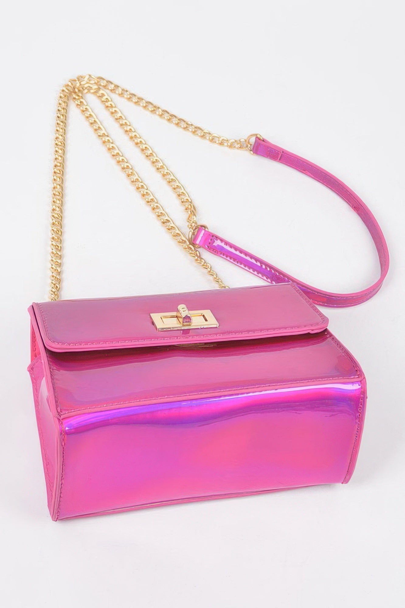 Mirror Metallic Flap Crossbody Bag - Fashions Envy