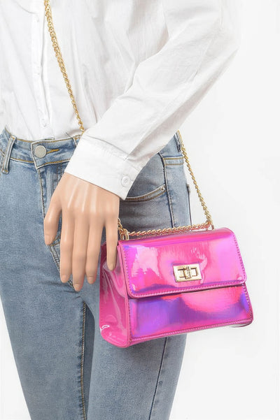 Mirror Metallic Flap Crossbody Bag - Fashions Envy