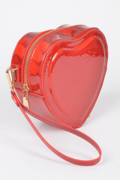 Heart Shape Mirror Metallic Crossbody Bag - Fashions Envy