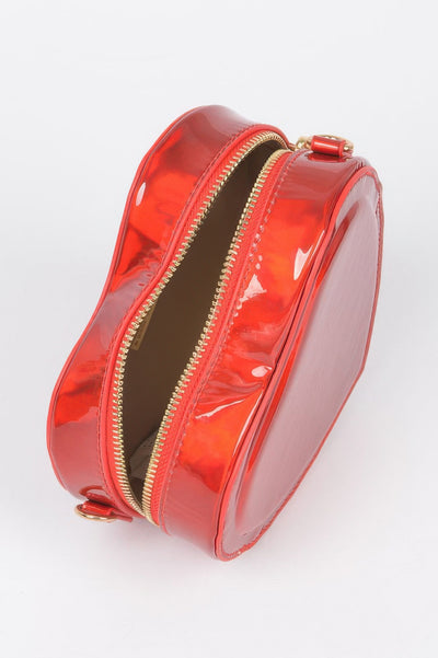 Heart Shape Mirror Metallic Crossbody Bag - Fashions Envy