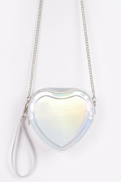 Heart Shape Mirror Metallic Crossbody Bag - Fashions Envy