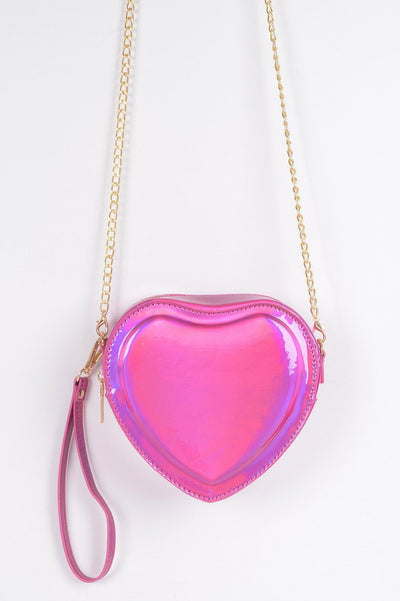 Heart Shape Mirror Metallic Crossbody Bag - Fashions Envy