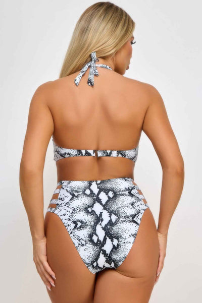 Mesh Front One Piece Swimsuit - High Neck Strappy Sides