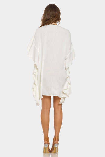 BE WICKED Kimono Cover-Up - White Flutter Sleeve Midi