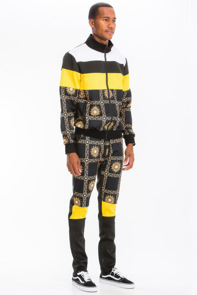 Men's Track Set - Printed Poly Span Hooded Jacket - Fashions Envy