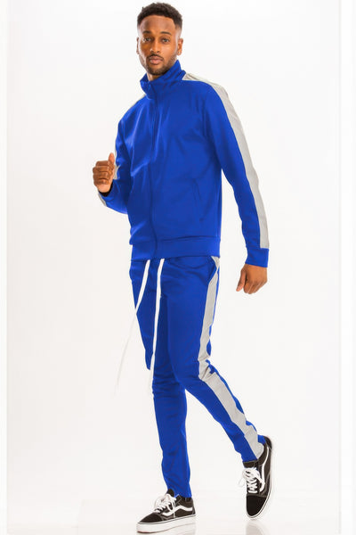 Men's Track Set - Single Stripe Full-Zip Jacket - Fashions Envy