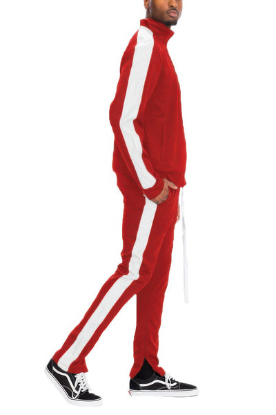 Men's Track Set - Single Stripe Full-Zip Jacket - Fashions Envy
