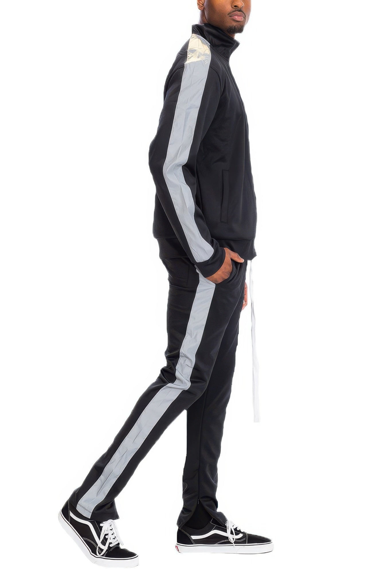 Men's Track Set - Single Stripe Full-Zip Jacket - Fashions Envy