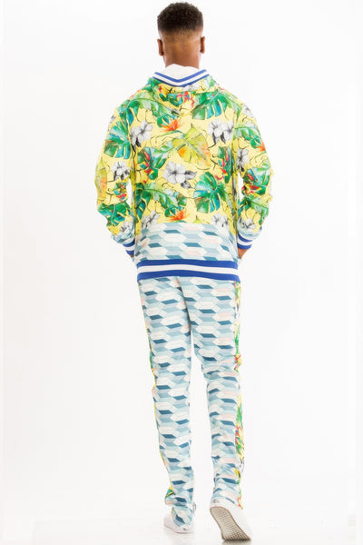 Yellow-multi Fashion Printed Casual Hoodie & Sweat Set