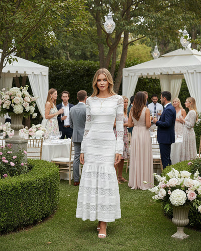 Lace Mermaid Round Neck Solid Maxi Dress