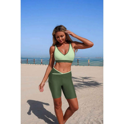 Color Block Sleeveless Yoga Set - Soft Stretch Activewear
